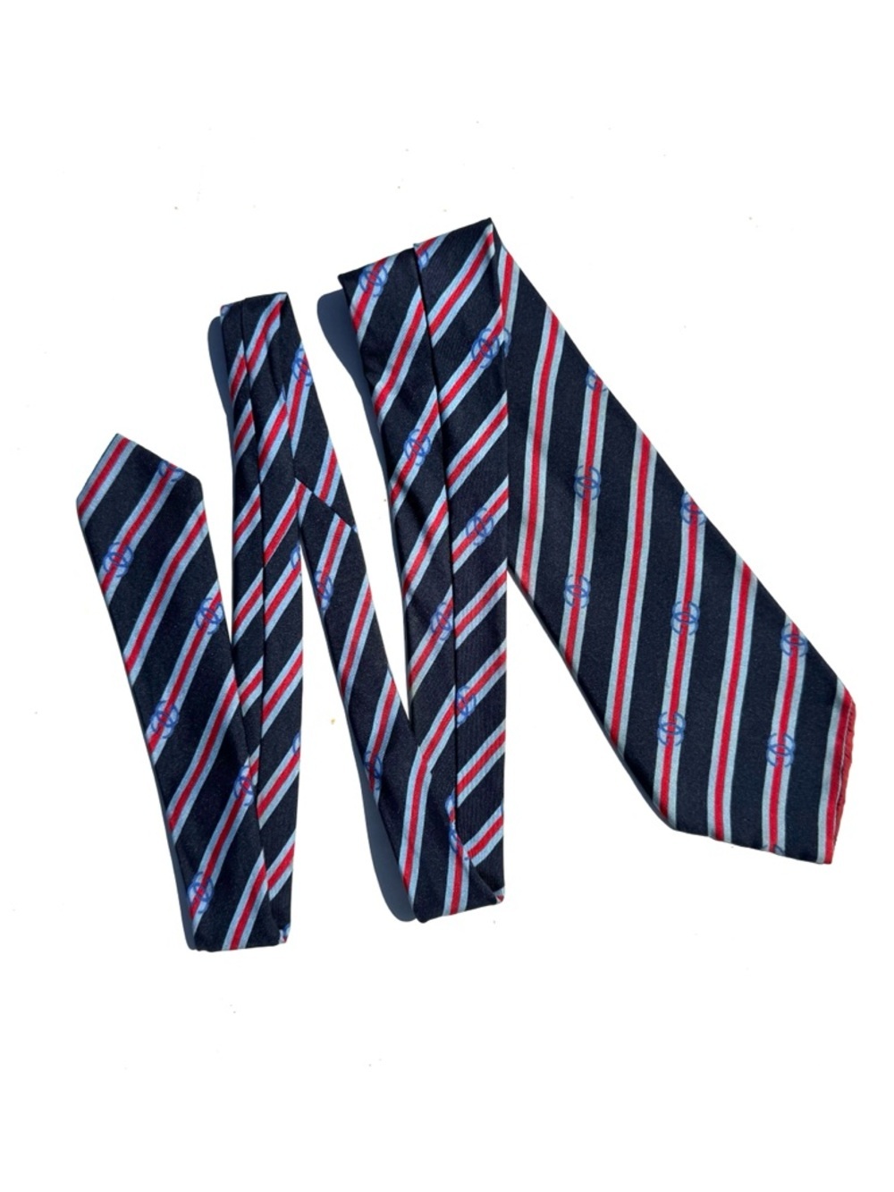 Vintage Gucci striped silk tie blue red luxury designer